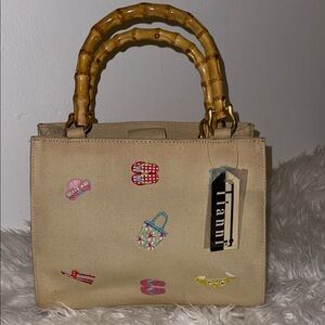 Beige Satchel with Bamboo Handles